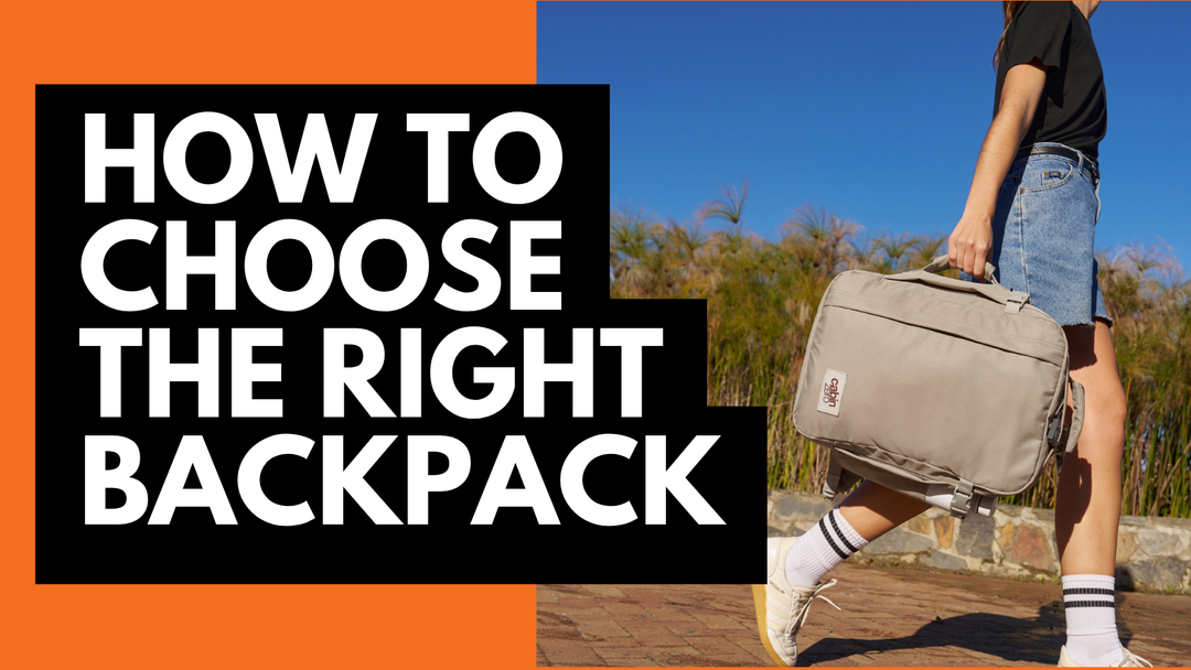 How to choose a backpack banner featuring a person carrying a Classic Tech 36L Backpack in Zen Garden.